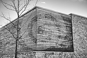 Abstract architecture background with wood and brick walls