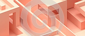 Abstract architecture and futuristic Minimal Geometric shapes on Orange with Origami Paper art. banner ,website, Copy Space