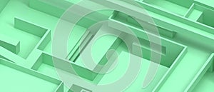 Abstract architecture and futuristic Minimal Geometric shapes with Origami Paper art on Green. banner, website, Copy Space