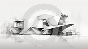 Abstract Architecture Sketch: Angular Cubism With Hyper-realistic Water photo