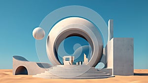 Abstract architecture surreal building. Dream scene with epic architectural abstraction under the blue sky