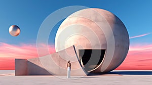 Abstract architecture surreal building. Dream scene with epic architectural abstraction under the blue sky