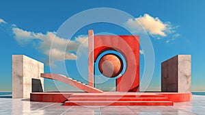 Abstract architecture surreal building. Dream scene with epic architectural abstraction under the blue sky.