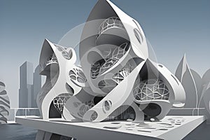 Abstract architecture with a white texture and feel generated by ai