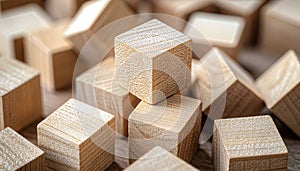 Abstract arrangement of 3d wooden cubes with rustic texture for a distinctive background setting