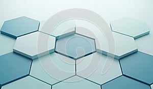 Abstract arrangement of light blue and white hexagonal geometric shapes creating a textured background pattern
