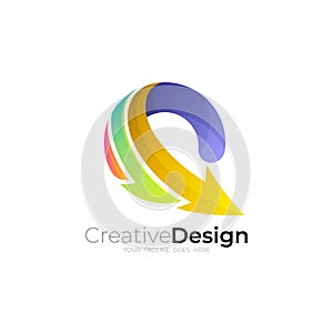 Abstract Arrow logo 3d colorful, arrow logo and circle,