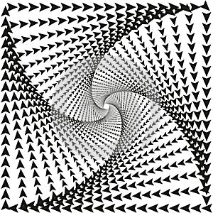 Abstract arrow pattern. Dynamic spiral rotation. Geometric element Vector. Optical illusion background