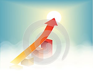 Abstract arrow pointing to success on cloudy sky
