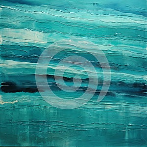 Abstract Art With Aqua And Green Water In Thick Paint Layers