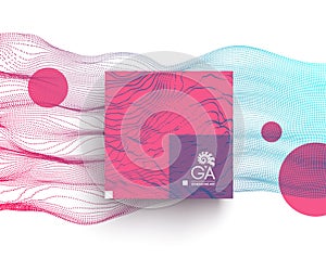 Abstract art. Array with dynamic emitted particles. Science or technology background. Network illustration with particle. 3D grid