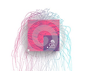 Abstract art. Array with dynamic emitted particles. Science or technology background. Network illustration with particle. 3D grid
