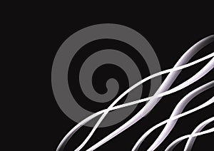 Abstract art background black color with wavy swirl white lines at the corner. Wave pattern backdrop with copy space