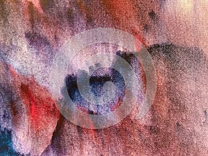 Abstract art background dark red and blue colors. Watercolor painting on canvas with gradient