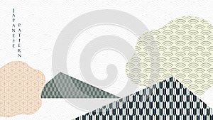 Abstract art background with geometric pattern vector. Mountain forest and cloud decoration with Japanese banner design in vintage