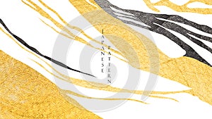 Abstract art background with Japanese wave pattern vector. Gold and black texture with natural landscape banner design in vintage