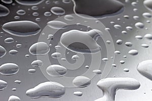 Abstract art background of large raindrops on stainless steel