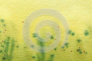 Abstract art background light green and olive colors. Watercolor painting on canvas with yellow gradient