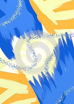 Abstract kaos, digital painting in blue and yellow photo