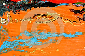 Abstract art background. Oil painting on canvas. Multicolored bright texture. Fragment of artwork. Spots of oil paint.
