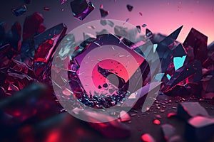 Abstract art background with part of surreal ruby gemstone crystal with prism reflection in fractal triangles structure
