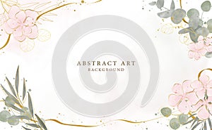 Abstract art background vector. Luxury minimal style wallpaper with golden line art flower