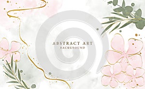 Abstract art background vector. Luxury minimal style wallpaper with golden line art flower