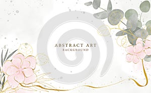 Abstract art background vector. Luxury minimal style wallpaper with golden line art flower.