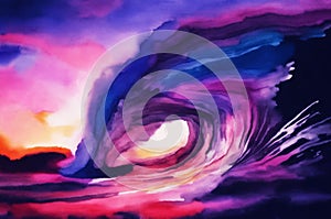 Abstract art, beautiful sea waves, giant waves, watercolour paint, sketch art material backdrop. Created using generative Ai