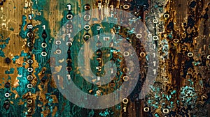 Abstract art of binary code and digital waves in blue and pink colors. AIG53F.