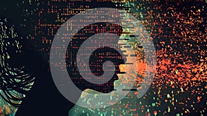 Abstract art of binary code and digital waves in colorful vibrant colors. AIG53F.