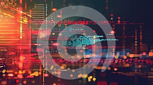 Abstract art of binary code and digital waves in colorful vibrant colors. AIG53F.