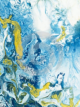 Abstract art blue with gold painting, creative hand painted background, marble texture