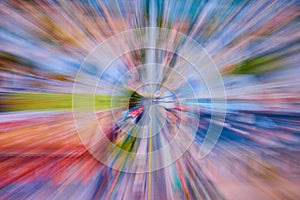 Abstract art blur with colorful blocks in burst of color from center