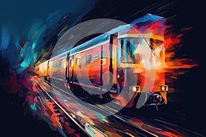 Abstract art. Chromatic Locomotion: Captivating Artwork Depicting a Colorful Modern Train