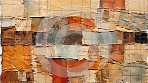 Abstract Art Collage With Brown, Orange, And Gray Fabric Pieces