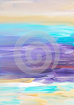 Abstract art colorful background. Hand drawn oil painting. Yellow, purple, blue, white textured brush strokes of paint on paper