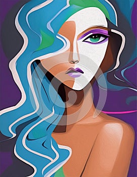 An abstract art, colorful hair woman. photo