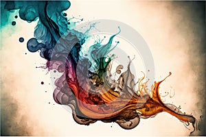 Abstract art in colorful watercolor with smoke isolated on vintage background.