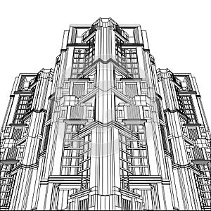 Abstract Art Deco Building Construction Structure Vector. Illustration Isolated On White Background.