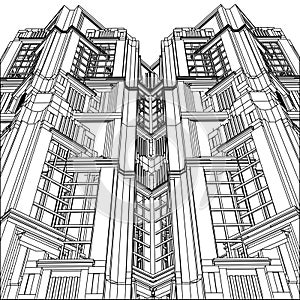 Abstract Art Deco Building Construction Structure Vector. Illustration Isolated On White Background.