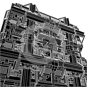 Abstract Art Deco Building Construction Structure Vector. Illustration Isolated On White Background.