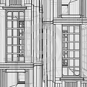 Abstract Art Deco Building Facade Construction Structure Vector.