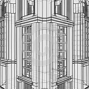 Abstract Art Deco Building Facade Construction Structure Vector.