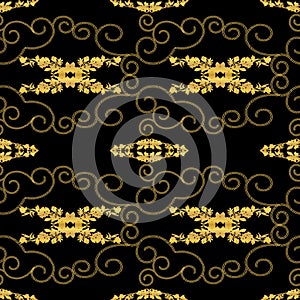 GOLD CORDS AND GOLD CHAIN SWIRLS SEAMLESS PATTERN ILLUSTRATION