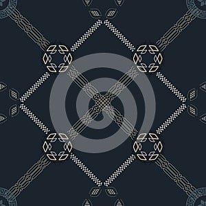 GOLD SILVER MANDALA AND CHAIN HEXAGON SEAMLESS PATTERN ILLUSTRATION photo