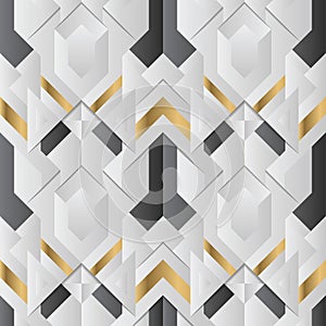 Abstract art deco modern geometric tiles pattern golden lined shape