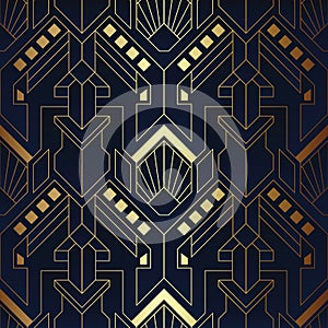 Abstract art deco seamless blue and golden pattern 04
