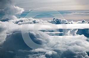 The abstract art design background of blue sky with smoky waving clouds in morning time photo