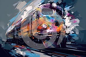 Abstracto arte. rieles vibrando la pintura presenta vistoso el tren 